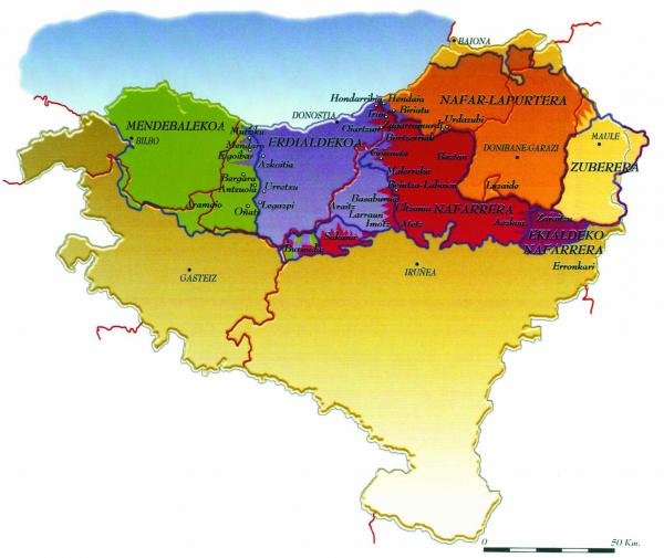 Gaur egungo euskalkien mapa (Zuazo, 1998)